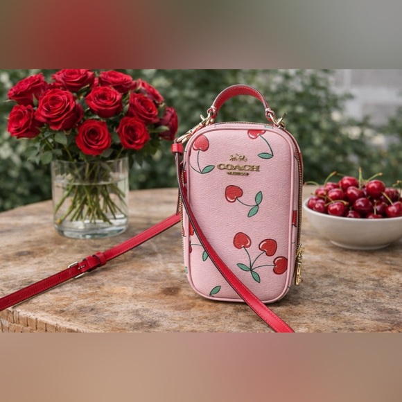 Coach Handbags - Coach Cherry Print Pink Crossbody Bag